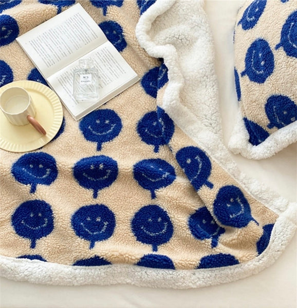 smiley happy face emoji colorful colourful soft fleece plush throw blanket living room decor homewares