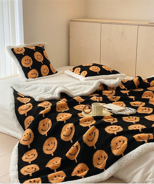 smiley happy face emoji colorful colourful soft fleece plush throw blanket living room decor homewares