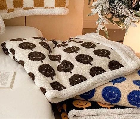 smiley happy face emoji colorful colourful soft fleece plush throw blanket living room decor homewares