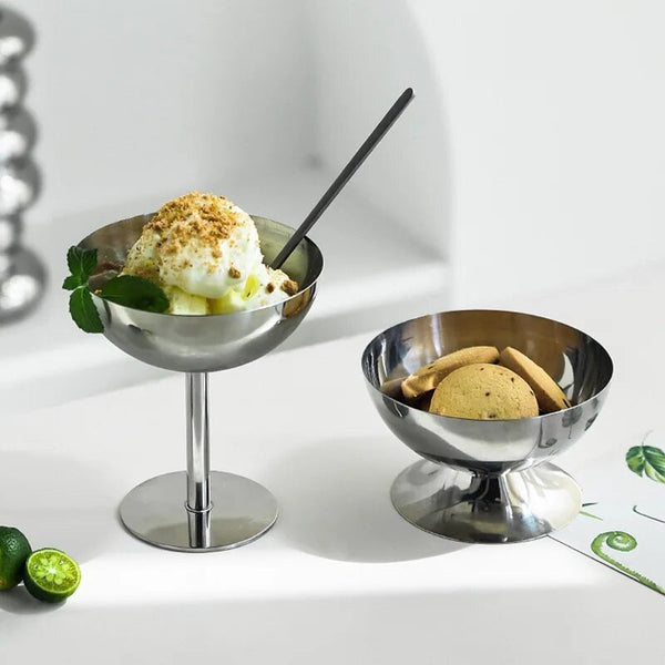 stainless steel ice cream cup dessert bowl serving dish coupe silver bauhaus inspired kitchen and dining chic stylish dinner plate