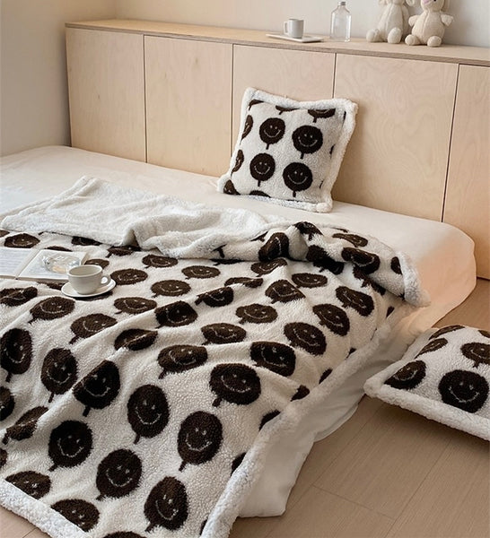 smiley happy face emoji colorful colourful soft fleece plush throw blanket living room decor homewares
