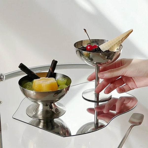 stainless steel ice cream cup dessert bowl serving dish coupe silver bauhaus inspired kitchen and dining chic stylish dinner plate