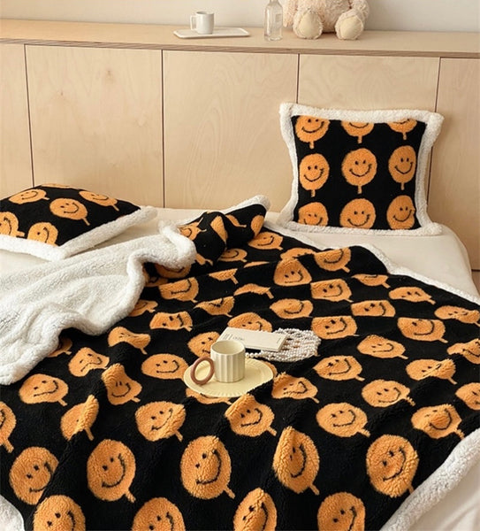 smiley happy face emoji colorful colourful soft fleece plush throw blanket living room decor homewares
