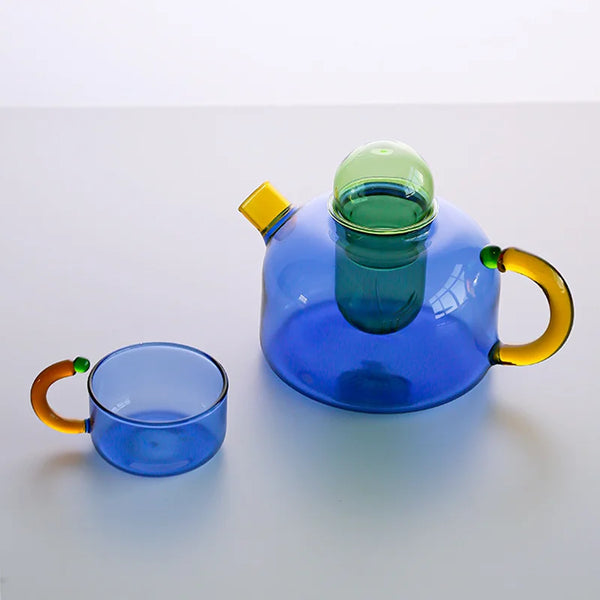PASTEL COLORS COLOURS HEAT RESISTANT BOROSILICATE GLASS TEAPOT TEACUP TEA SET CANDY PASTEL KITCHEN AND DINING