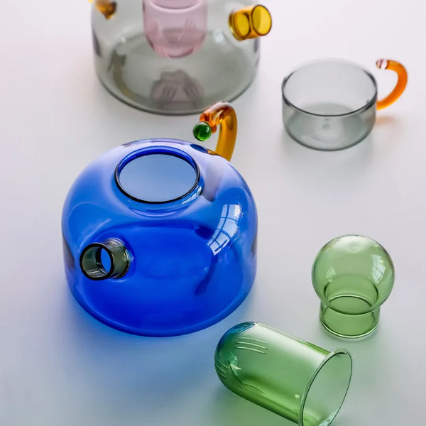 PASTEL COLORS COLOURS HEAT RESISTANT BOROSILICATE GLASS TEAPOT TEACUP TEA SET CANDY PASTEL KITCHEN AND DINING
