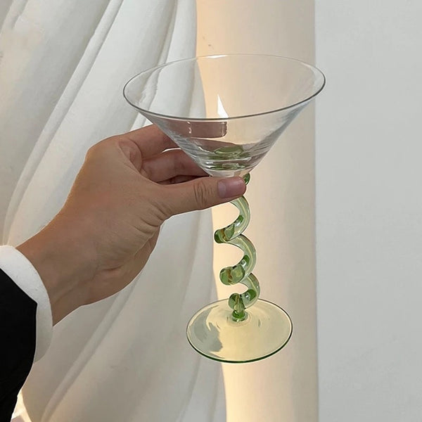 squiggle twist martini glasses set, kitchen drinkware coupe glass bar decor homewares