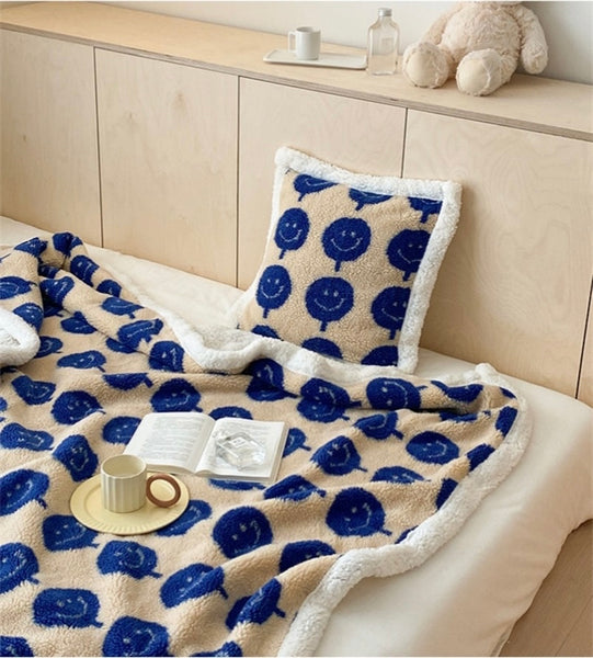 smiley happy face emoji colorful colourful soft fleece plush throw blanket living room decor homewares