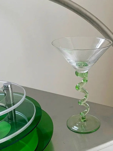 squiggle twist martini glasses set, kitchen drinkware coupe glass bar decor homewares