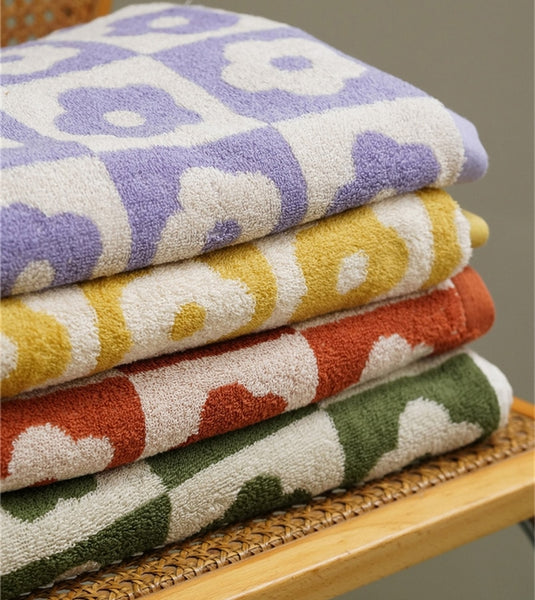 colorful colourful retro checkered flower floral hand and bath towels for bathroom decoration beach towel homewares home decor interior