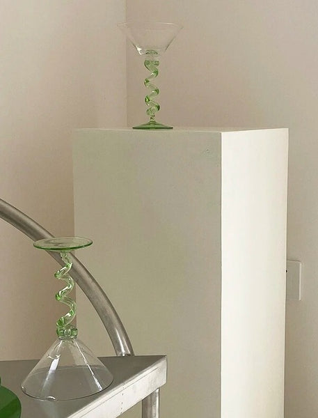squiggle twist martini glasses set, kitchen drinkware coupe glass bar decor homewares