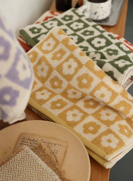 colorful colourful retro checkered flower floral hand and bath towels for bathroom decoration beach towel homewares home decor interior