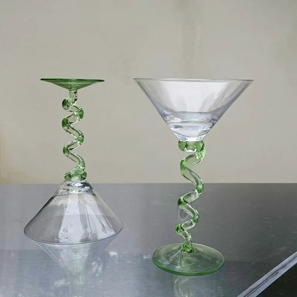 squiggle twist martini glasses set, kitchen drinkware coupe glass bar decor homewares
