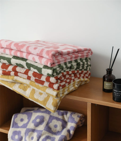 colorful colourful retro checkered flower floral hand and bath towels for bathroom decoration beach towel homewares home decor interior
