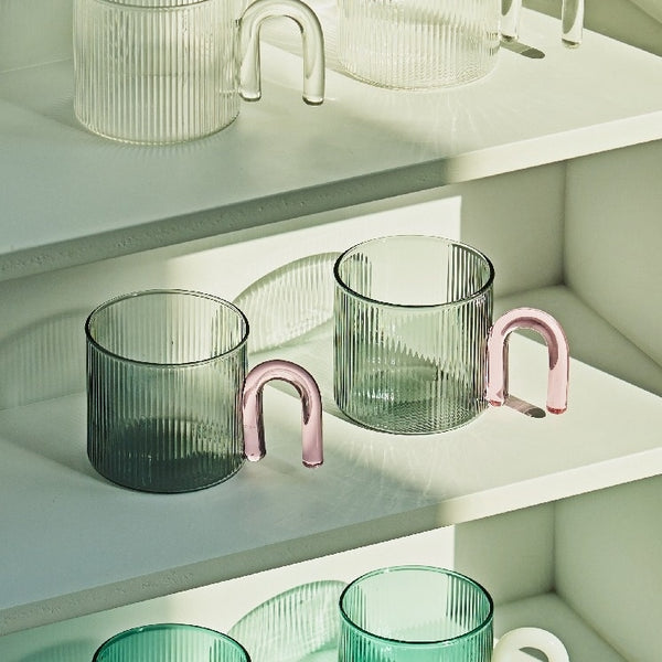 colorful colourful ripple glass mug cup tea and coffee with unique handle pastel kitchen accessories glass mug