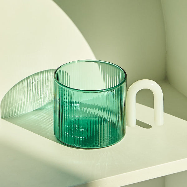 colorful colourful ripple glass mug cup tea and coffee with unique handle pastel kitchen accessories glass mug