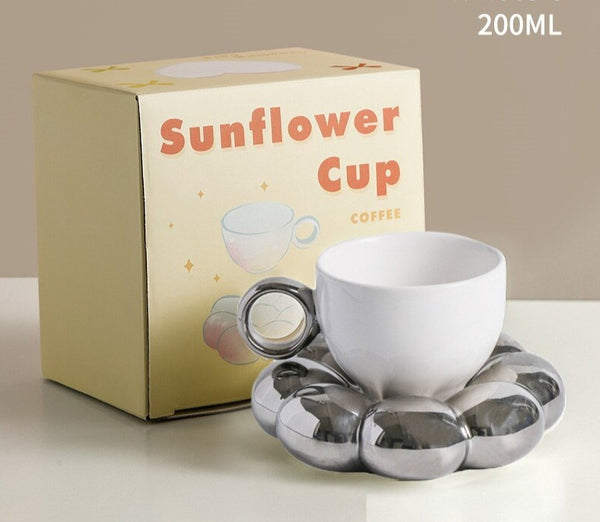 chunky mug and plate set bubble sunflower coffee and tea cup set kitchen and dining cute