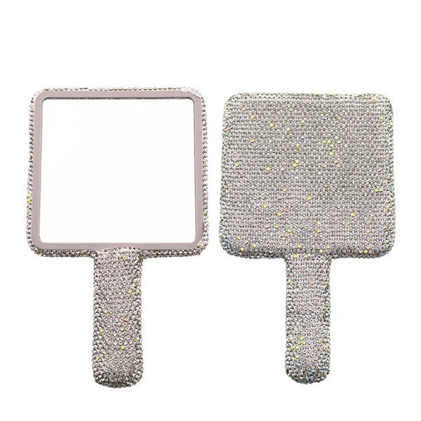 rhinestone sparkling sparkle glitter diamond handheld hand mirror vanity accessories cute heart shaped round square girly princess decor