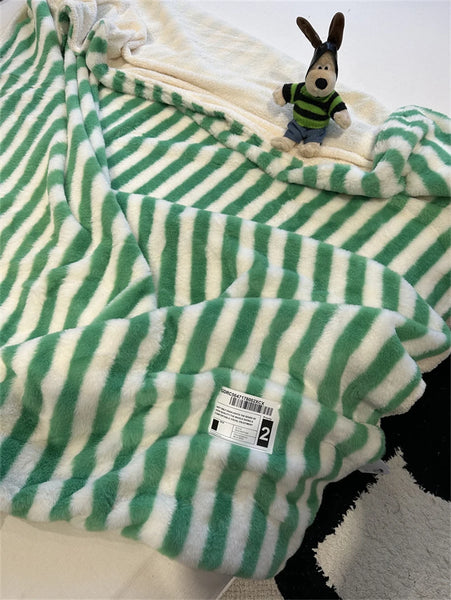 striped plush fleece blanket throw sofa bedding bedroom living room maximalist decor blue green pink cute colorful homewares