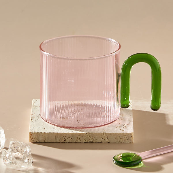 colorful colourful ripple glass mug cup tea and coffee with unique handle pastel kitchen accessories glass mug