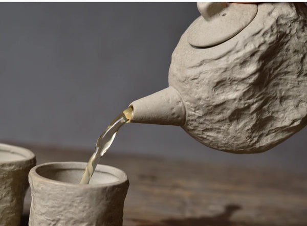 wabi sabi nordic japandi teapot set with two cups stone natural tea party tea pot espresso cup kitchen and dining