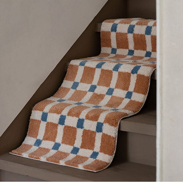 stripes, checkers and grids geometric pattern area rug tufted home decor colorful colourful blue and orange