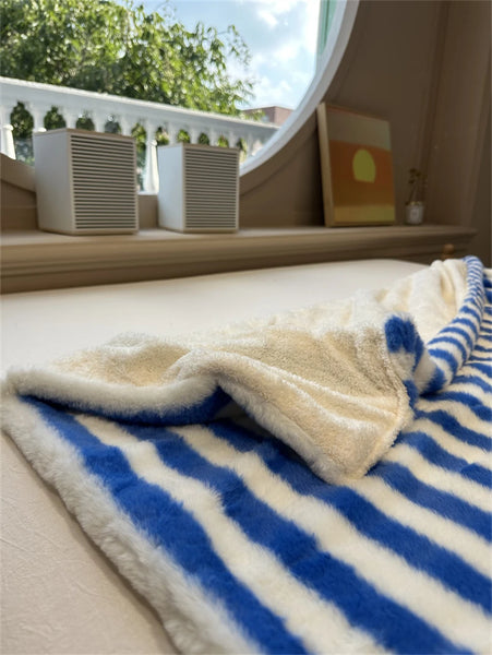 striped plush fleece blanket throw sofa bedding bedroom living room maximalist decor blue green pink cute colorful homewares