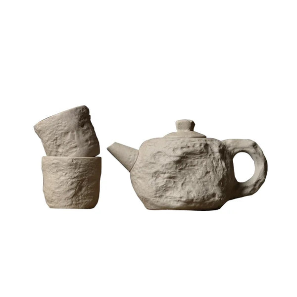 wabi sabi nordic japandi teapot set with two cups stone natural tea party tea pot espresso cup kitchen and dining