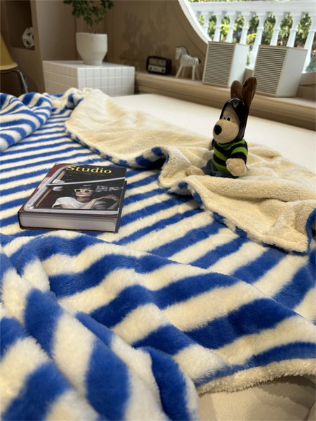 striped plush fleece blanket throw sofa bedding bedroom living room maximalist decor blue green pink cute colorful homewares