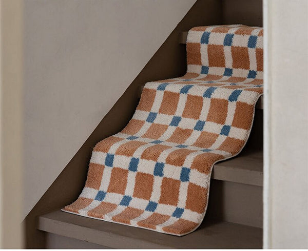 stripes, checkers and grids geometric pattern area rug tufted home decor colorful colourful blue and orange