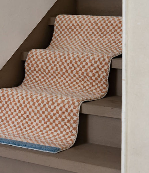 stripes, checkers and grids geometric pattern area rug tufted home decor colorful colourful blue and orange