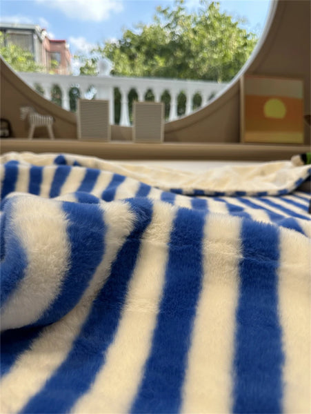 striped plush fleece blanket throw sofa bedding bedroom living room maximalist decor blue green pink cute colorful homewares