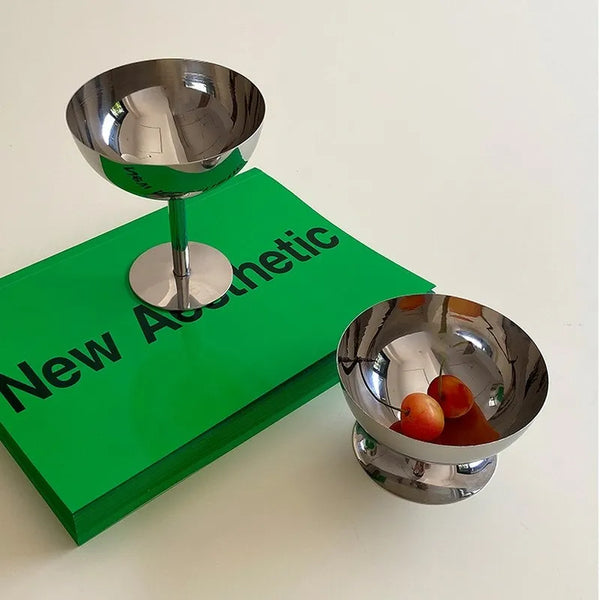 stainless steel ice cream cup dessert bowl serving dish coupe silver bauhaus inspired kitchen and dining chic stylish dinner plate