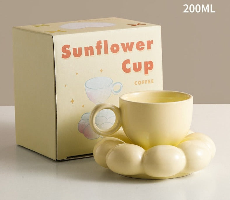 Sunflower Ceramic Mug and Plate Set / Chunky Tea & Coffee Cup