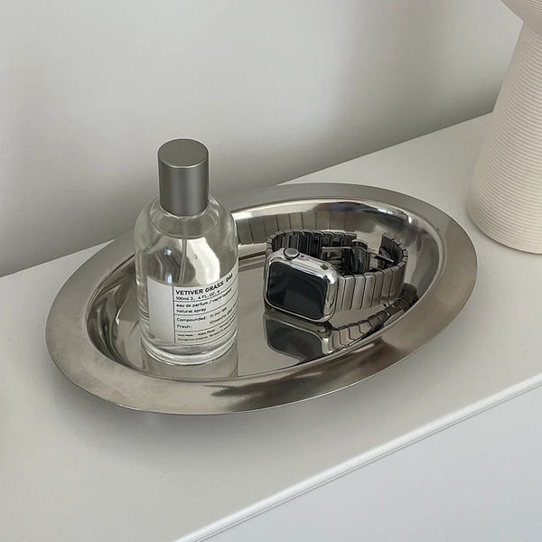 stainless steel silver serving dish platter plate tray kitchen and dining serveware bauhaus design modern chic