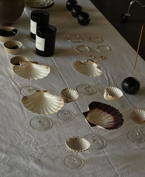 handmade pearl seashell sea shell champagne glass coupe glass kitchen and dining glassware home accessories drinkware decor interior design cute aesthetic decor martini glass cocktail