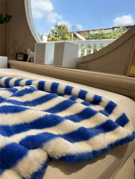 striped plush fleece blanket throw sofa bedding bedroom living room maximalist decor blue green pink cute colorful homewares