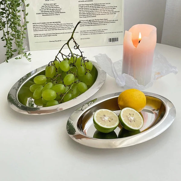 stainless steel silver serving dish platter plate tray kitchen and dining serveware bauhaus design modern chic
