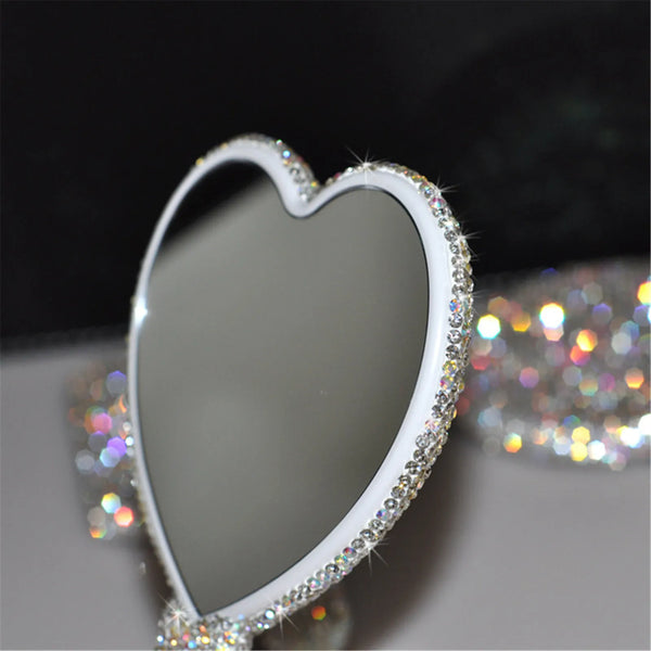 rhinestone sparkling sparkle glitter diamond handheld hand mirror vanity accessories cute heart shaped round square girly princess decor
