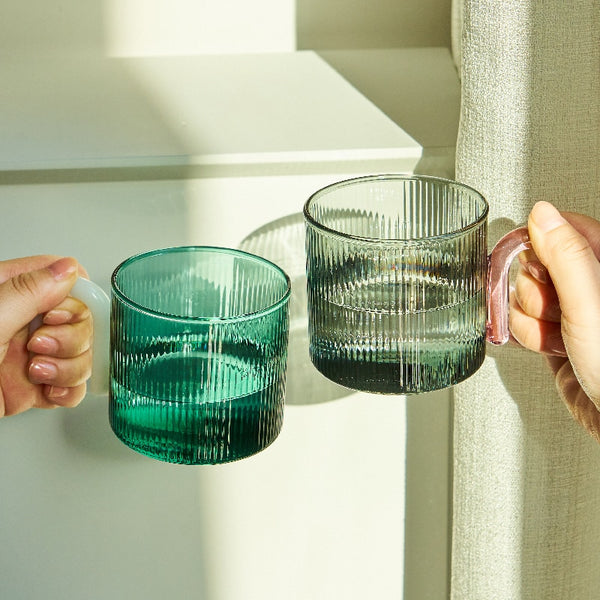 colorful colourful ripple glass mug cup tea and coffee with unique handle pastel kitchen accessories glass mug