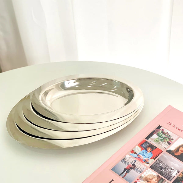 stainless steel silver serving dish platter plate tray kitchen and dining serveware bauhaus design modern chic