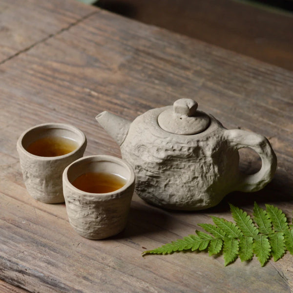 wabi sabi nordic japandi teapot set with two cups stone natural tea party tea pot espresso cup kitchen and dining