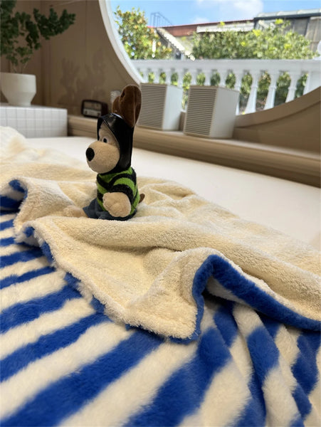 striped plush fleece blanket throw sofa bedding bedroom living room maximalist decor blue green pink cute colorful homewares