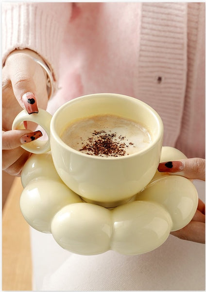 chunky mug and plate set bubble sunflower coffee and tea cup set kitchen and dining cute