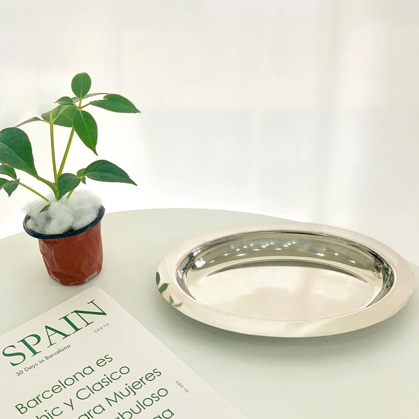 stainless steel silver serving dish platter plate tray kitchen and dining serveware bauhaus design modern chic