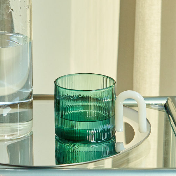 colorful colourful ripple glass mug cup tea and coffee with unique handle pastel kitchen accessories glass mug