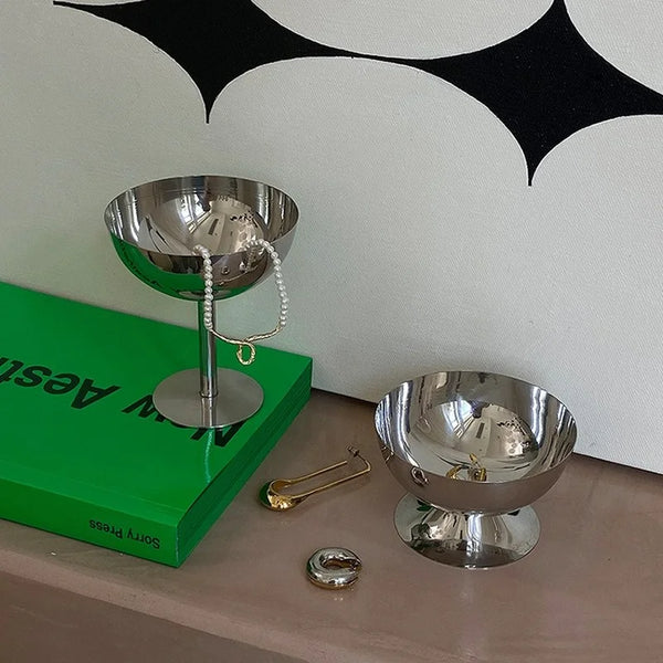 stainless steel ice cream cup dessert bowl serving dish coupe silver bauhaus inspired kitchen and dining chic stylish dinner plate