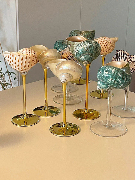 handmade pearl seashell sea shell champagne glass coupe glass kitchen and dining glassware home accessories drinkware decor interior design cute aesthetic decor martini glass cocktail