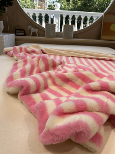 striped plush fleece blanket throw sofa bedding bedroom living room maximalist decor blue green pink cute colorful homewares