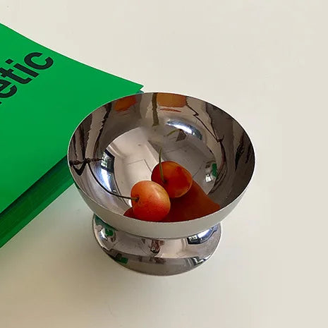 stainless steel ice cream cup dessert bowl serving dish coupe silver bauhaus inspired kitchen and dining chic stylish dinner plate