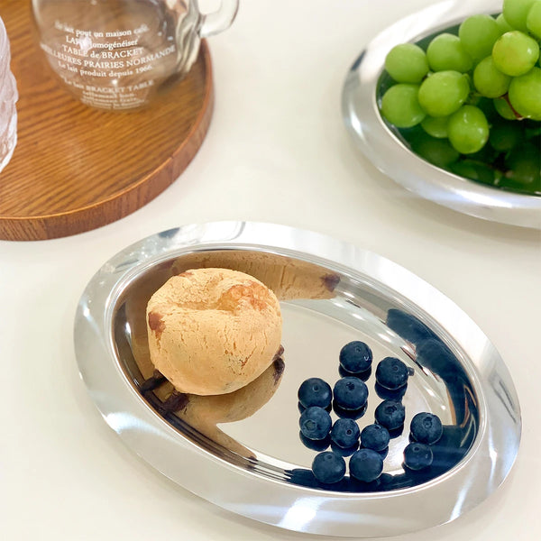stainless steel silver serving dish platter plate tray kitchen and dining serveware bauhaus design modern chic